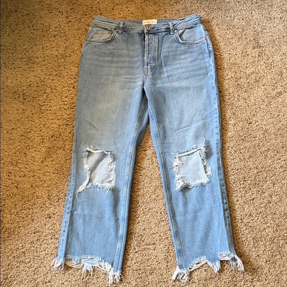 We The Free Light Blue Distressed Straight Leg Jeans